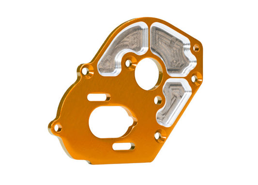 Motor Plate, machined 6061-T6 aluminum (orange-anodized) (4mm thick)/ 3x10mm CS with split and flat washer (2), TRA-9490ORNG