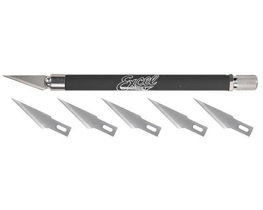 Excel K18 Cushion Grip Hobby Knife w/(5) #11 Double Honed Blades (Black), EXL19018