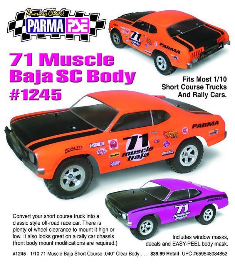 Parma '71 Muscle Baja 1/10 Scale Short Course Drag Clear Body, PAR1245