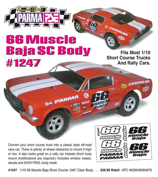 Parma '66 Muscle Baja 1/10 Scale Short Course Drag Clear Body, PAR1247