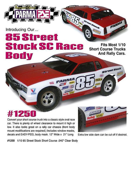 Parma '85 Street Stock 1/10 Scale Short Course Oval Clear Body, PAR1250