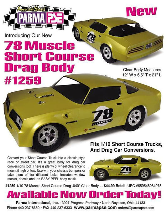 Parma '78 Muscle Baja 1/10 Scale Short Course Drag Clear Body, PAR1259