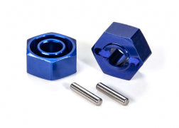 Wheel hubs, hex (blue-anodized, lightweight aluminum) (2)/ axle pins (2) TRA-1654X