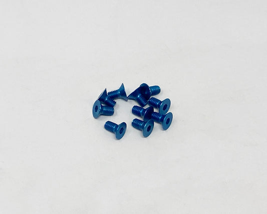 M3 x 0.5 x 6mm Flat Head Socket Screws (Blue Aluminum) Set of 10, VRC-30750