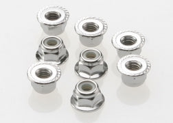 Nuts, 4mm flanged nylon locking (steel, serrated) (8) TRA-3647