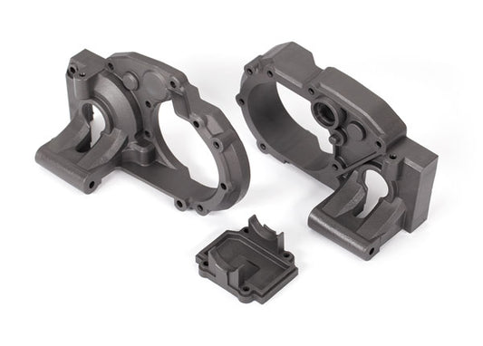 Traxxas Gearbox halves, left & right/ differential cover (charcoal gray)